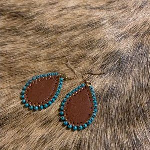 Leather and blue earrings